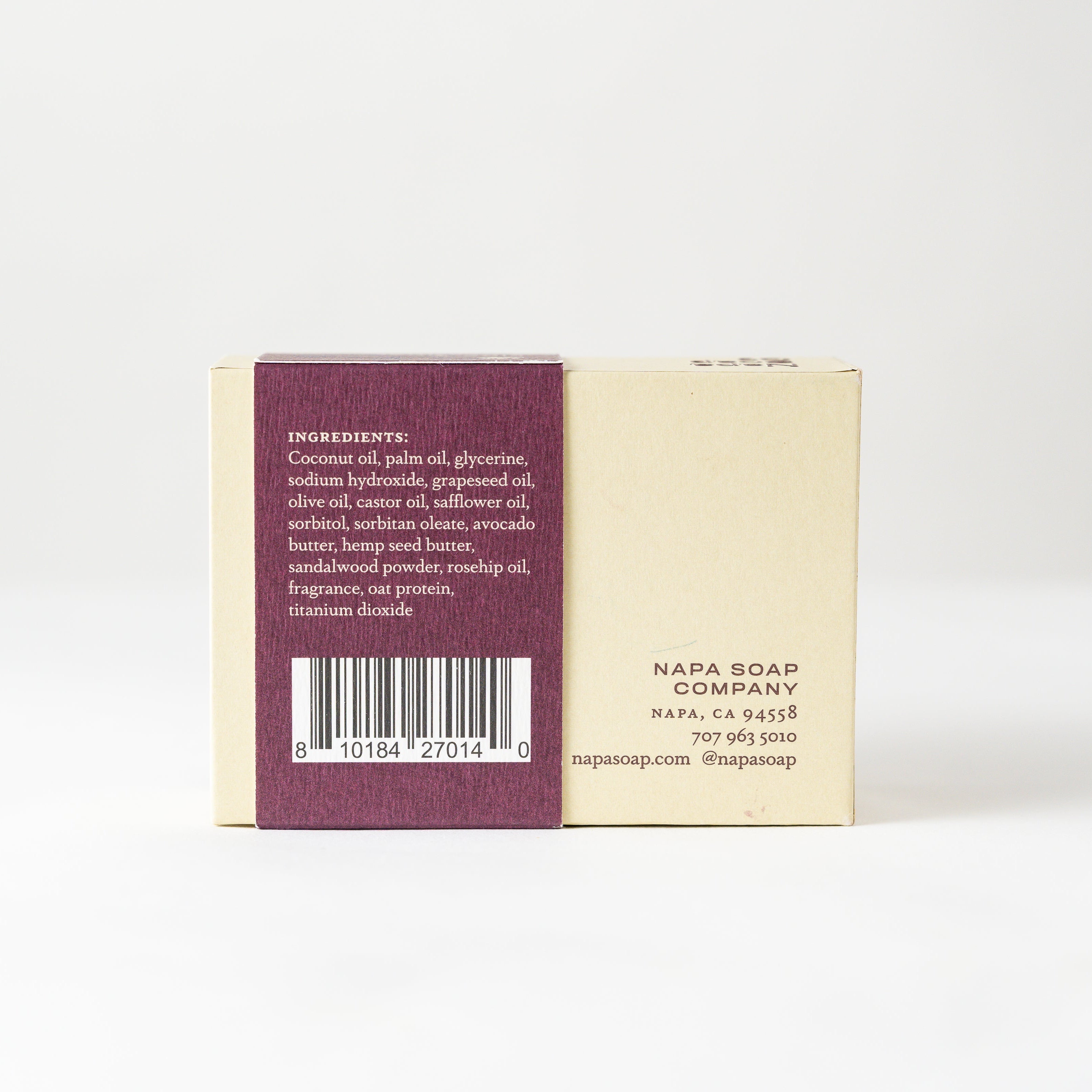 Bar of soap with a visible label on a white background