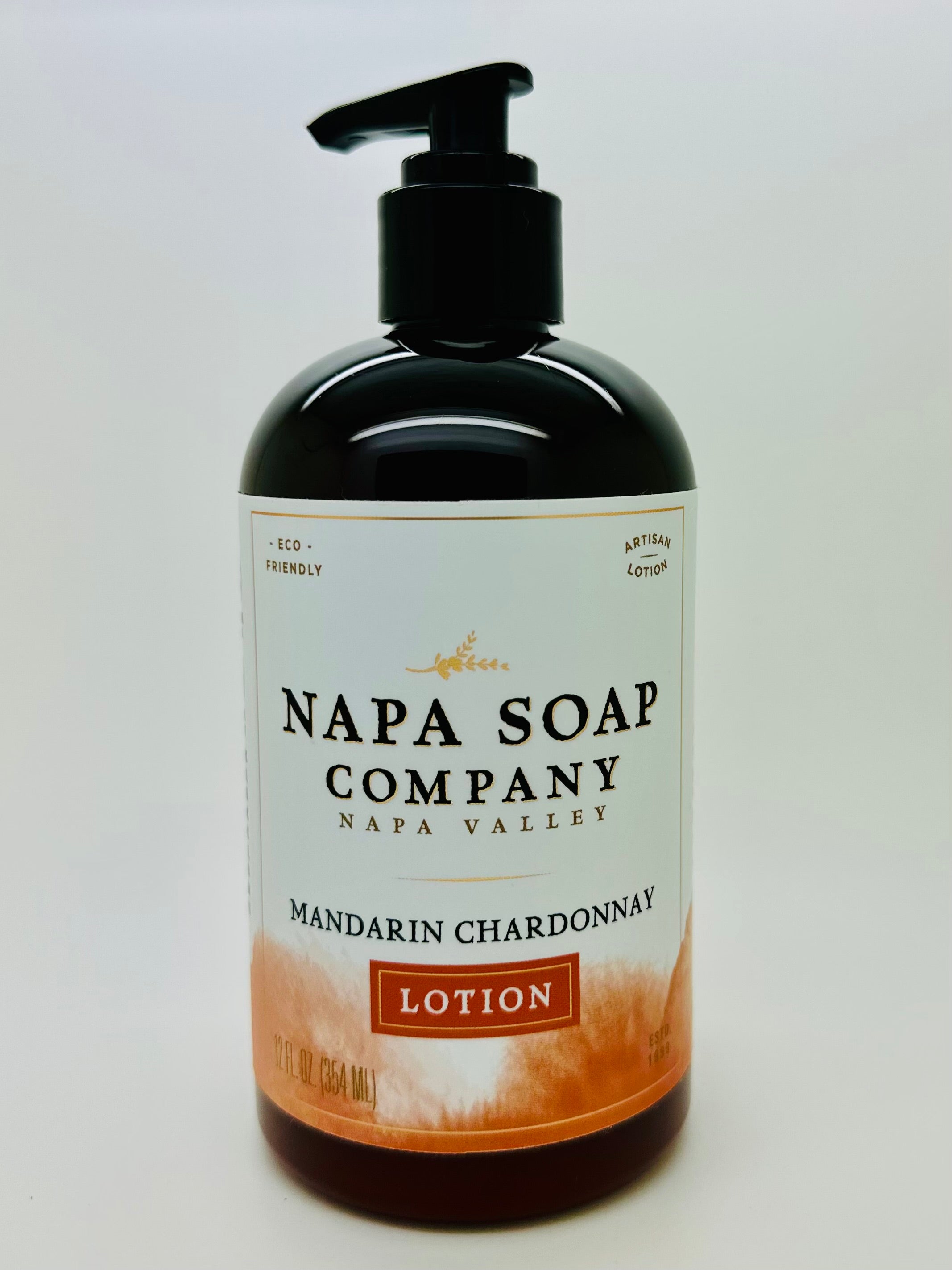 A pump bottle of Napa Soap Company's Mandarin Chardonnay Lotion.